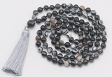 GMN804 Hand-knotted 8mm, 10mm black banded agate 108 beads mala necklace with tassel