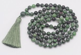 GMN807 Hand-knotted 8mm, 10mm ruby zoisite 108 beads mala necklace with tassel