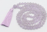 GMN811 Hand-knotted 8mm, 10mm lavender amethyst 108 beads mala necklace with tassel