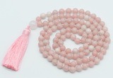 GMN814 Hand-knotted 8mm, 10mm Chinese pink opal 108 beads mala necklace with tassel