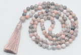 GMN816 Hand-knotted 8mm, 10mm pink zebra jasper 108 beads mala necklace with tassel