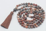 GMN817 Hand-knotted 8mm, 10mm brecciated jasper 108 beads mala necklace with tassel