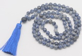 GMN820 Hand-knotted 8mm, 10mm blue spot stone 108 beads mala necklace with tassel