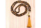 GMN8209 18 - 36 inches 8mm yellow tiger eye 54, 108 beads mala necklace with tassel