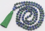 GMN821 Hand-knotted 8mm, 10mm chrysocolla 108 beads mala necklace with tassel