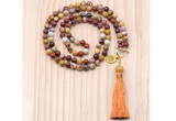 GMN8212 18 - 36 inches 8mm mookaite 54, 108 beads mala necklace with tassel