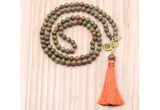 GMN8213 18 - 36 inches 8mm unakite 54, 108 beads mala necklace with tassel