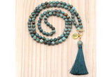 GMN8214 18 - 36 inches 8mm African turquoise 54, 108 beads mala necklace with tassel