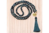 GMN8215 18 - 36 inches 8mm kambaba jasper 54, 108 beads mala necklace with tassel