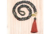 GMN8216 18 - 36 inches 8mm dragon blood jasper 54, 108 beads mala necklace with tassel