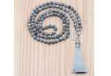 GMN8217 18 - 36 inches 8mm grey picture jasper 54, 108 beads mala necklace with tassel