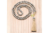 GMN8218 18 - 36 inches 8mm feldspar 54, 108 beads mala necklace with tassel