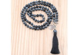 GMN8219 18 - 36 inches 8mm snowflake obsidian 54, 108 beads mala necklace with tassel