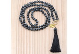 GMN8220 18 - 36 inches 8mm black labradorite 54, 108 beads mala necklace with tassel