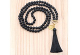 GMN8221 18 - 36 inches 8mm black lava 54, 108 beads mala necklace with tassel