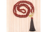 GMN8223 18 - 36 inches 8mm red agate 54, 108 beads mala necklace with tassel