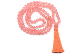 GMN8401 8mm, 10mm cherry quartz 27, 54, 108 beads mala necklace with tassel