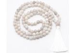 GMN8405 8mm, 10mm white crazy agate 27, 54, 108 beads mala necklace with tassel