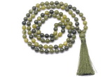 GMN8408 8mm, 10mm Canadian jade 27, 54, 108 beads mala necklace with tassel