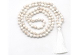 GMN8410 8mm, 10mm white howlite 27, 54, 108 beads mala necklace with tassel