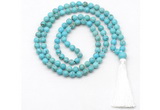 GMN8411 8mm, 10mm blue howlite 27, 54, 108 beads mala necklace with tassel