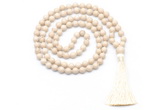 GMN8414 8mm, 10mm white fossil jasper 27, 54, 108 beads mala necklace with tassel