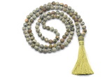 GMN8428 8mm, 10mm matte rhyolite 27, 54, 108 beads mala necklace with tassel