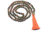 GMN8429 8mm, 10mm matte unakite 27, 54, 108 beads mala necklace with tassel