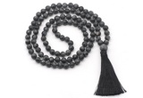 GMN8432 8mm, 10mm matte black labradorite 27, 54, 108 beads mala necklace with tassel