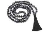 GMN8433 8mm, 10mm matte snowflake obsidian 27, 54, 108 beads mala necklace with tassel