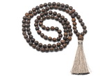 GMN8434 8mm, 10mm matte bronzite 27, 54, 108 beads mala necklace with tassel