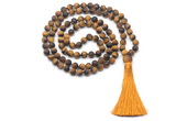 GMN8436 8mm, 10mm matte yellow tiger eye 27, 54, 108 beads mala necklace with tassel