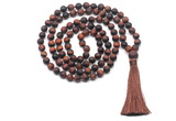 GMN8437 8mm, 10mm matte red tiger eye 27, 54, 108 beads mala necklace with tassel