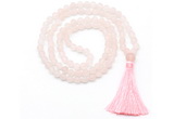 GMN8439 8mm, 10mm matte rose quartz 27, 54, 108 beads mala necklace with tassel