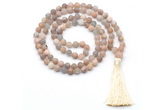 GMN8440 8mm, 10mm matte sunstone 27, 54, 108 beads mala necklace with tassel