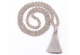 GMN8442 8mm, 10mm matte grey agate 27, 54, 108 beads mala necklace with tassel