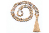 GMN8447 8mm, 10mm matte fossil coral 27, 54, 108 beads mala necklace with tassel