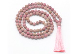 GMN8448 8mm, 10mm matte pink wooden jasper 27, 54, 108 beads mala necklace with tassel