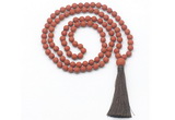 GMN8449 8mm, 10mm matte red jasper 27, 54, 108 beads mala necklace with tassel