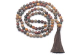 GMN8450 8mm, 10mm matte picasso jasper 27, 54, 108 beads mala necklace with tassel