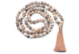 GMN8451 8mm, 10mm matte zebra jasper 27, 54, 108 beads mala necklace with tassel