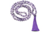 GMN8461 8mm, 10mm dogtooth amethyst 27, 54, 108 beads mala necklace with tassel