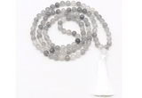 GMN8462 8mm, 10mm cloudy quartz 27, 54, 108 beads mala necklace with tassel