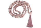 GMN8465 8mm, 10mm purple strawberry quartz 27, 54, 108 beads mala necklace with tassel