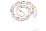 GMN8467 8mm, 10mm morganite 27, 54, 108 beads mala necklace with tassel