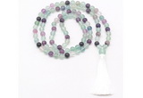 GMN8469 8mm, 10mm fluorite 27, 54, 108 beads mala necklace with tassel