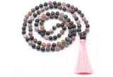 GMN8470 8mm, 10mm tourmaline 27, 54, 108 beads mala necklace with tassel