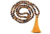 GMN8477 8mm, 10mm yellow tiger eye 27, 54, 108 beads mala necklace with tassel