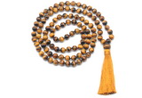 GMN8478 8mm, 10mm grade AA yellow tiger eye 27, 54, 108 beads mala necklace with tassel