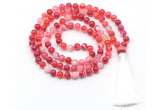 GMN8494 8mm, 10mm red banded agate 27, 54, 108 beads mala necklace with tassel